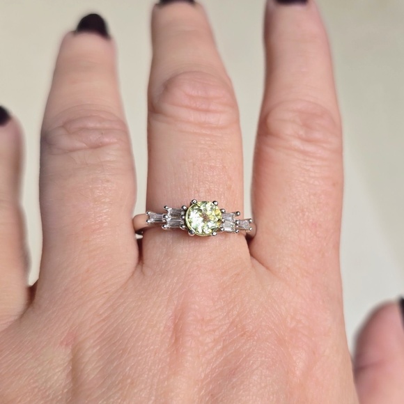 Vintage Genuine Lemon Quartz and CZ Ring in Sterling Silver- US Size 8 1/2 - Picture 5 of 9
